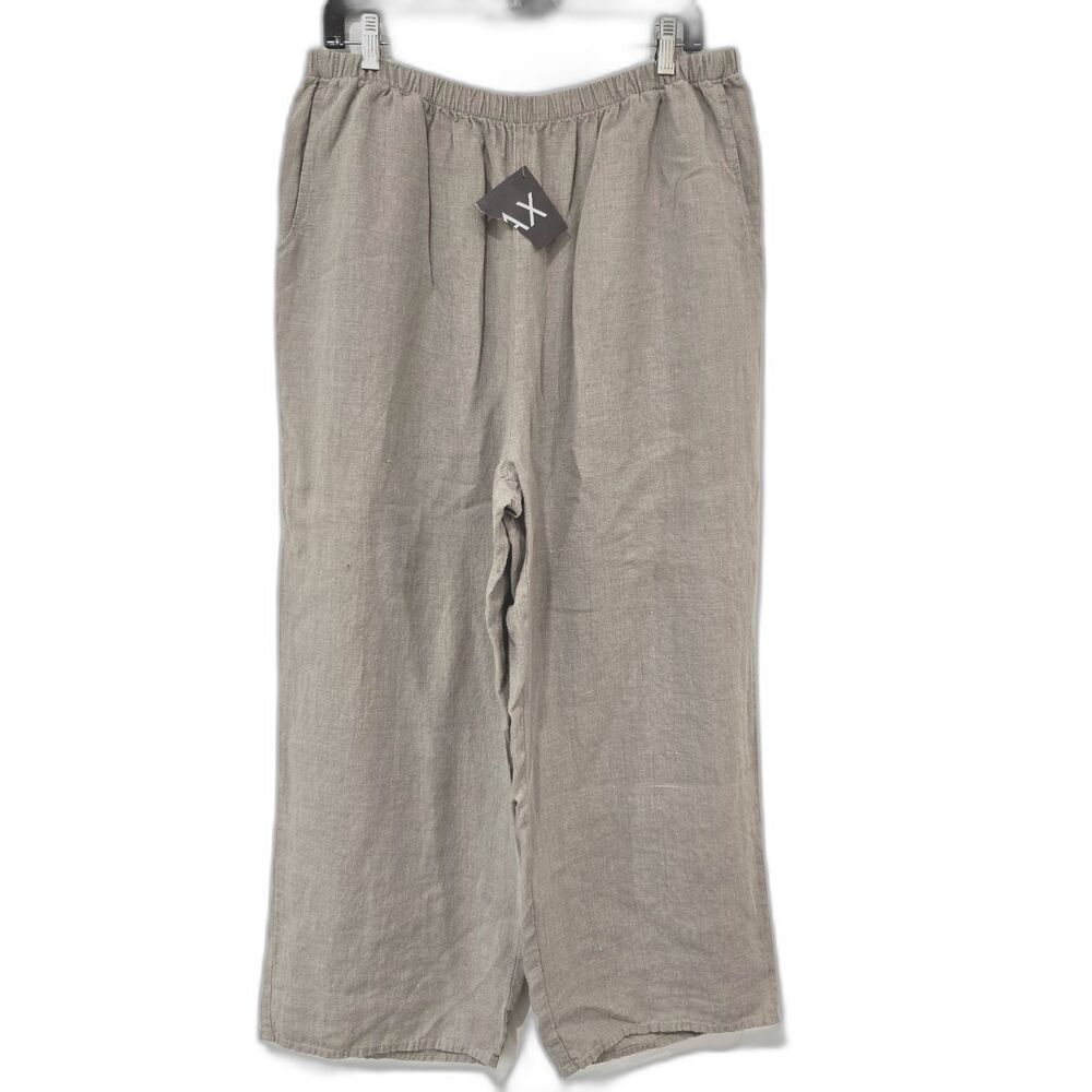 FLAX Pants Women Medium Flowing Linen Pull On Wide Leg Lagenlook Natural NWT